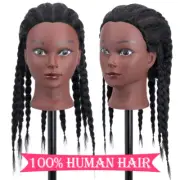 100% Real Human Hair Mannequin Head Training Manikin Braiding Styling Doll+Clamp