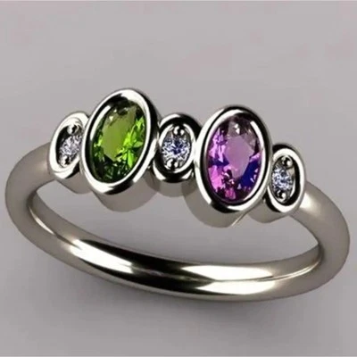 Amethyst & Peridot Oval 925 Silver Plated Ring Size 9