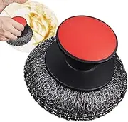 Pot Brush, Stainless Steel Scrubber, Heavy Duty Cleaning Pad, Non-Slip Handle Scouring Tool, Kitchen Sink Scrub, Household Lightweight Brush for Grease, Non-Scratch Pans