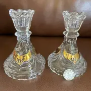 Crystal Clear Carat Gold 24% Lead Crystal 5" Candlestick Gold Painted Set 2 NIB