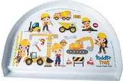 Interactive Toddler Tray Placemat with Built in Catcher - Cute Prints, Non-Toxic Melamine, Easy Cleanup - Mealtime & Playtime Solution - Construction
