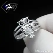 WOMEN SOLID 925 STERLING SILVER ICY BLING CZ SILVER 3D OWL BIRD RING*SR221