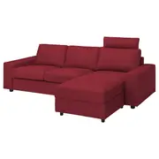 VIMLE 3-seat sofa with chaise longue, with wide armrests with headrest/Lejde red/brown