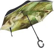Double Layer Inverted Umbrella Cars Reverse Umbrella Swans Crane Birds Reeds Windproof UV Proof Travel Outdoor Umbrella