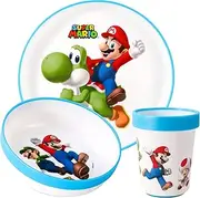 Super Mario 3pcs Bicolor Premium Kids Dinner Tableware Set Plate, Bowl & Tumbler, BPA Free