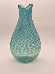 John Geci Signed Art Glass Modernist Design Fishnet Vase