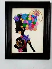 Hand Made Paper Quilling Wall Frame Black Woman in stunning hair style Home deco