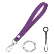 7 Inch Wristlet Strap PU Leather Silver Ring Lanyard for Clutch (Purple)