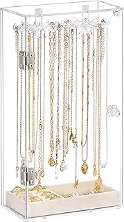 [Cirhy] boailydi Acrylic Necklace Holder, Necklace Organizer, Rotatable Clear Jewelry Organizer Display Case for Long Necklaces Pendant Bracelets, Jewelry Holder with Beige Velvet Tray for Rings Earrings