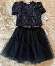 Emerald Sunday 14 Girls two-piece skirt & multicolor sequin blouse.