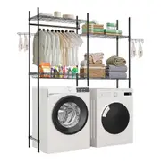 VEVOR Over Washer and Dryer Storage Shelf Two Row 4 Tiers Washer Rack Black
