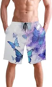 [XYMZR] Men's Swim Trunks Blue Butterflies White Quick-Dry Bathing Suit Swimming Board Shorts S