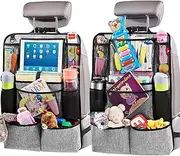 Helteko Backseat Car Organizer - Kick Mats Back Seat Protector with 10" Tablet Holder - Car Back Seat Organizer for Kids - Car Travel Accessories - 300D Fabric Kick Mat with 8 Storage Pockets (2 Pack)