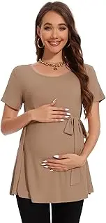 [Smallshow] Women's Maternity Shirts Tie Front Short Sleeve Pregnancy Tops Clothes