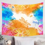 Orange Blue Dragonflies and Hummingbirds Tapestry