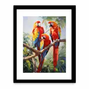 Three Red Parrots Framed print Art Poster