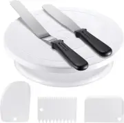 11 Inch Rotating Cake Turntable with 2 Icing Spatula and 3 Icing Smoother