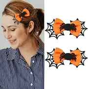 Spider Hair Clip Halloween Hair Clips for Girls Spider Web Hair Clip Bow Hair Clips Spider Hair Clips for Women 2Pcs Hair Bows Clips Barrettes Halloween Hair Accessories for Cosplay Costumes