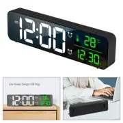 Digital Alarm Clock Large LED Mirror Display Temperature Date Bedside Wall Clock