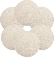 Karlesi Round Braided Placemats 15 Inch Table Mats for Dining Tables Woven Heat Resistant Non-Slip Kitchen Table Mats Set of 6(Beige)