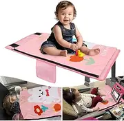TIOKVIOP Kids Airplane Bed with Quilt, Safe and Cozy Toddler Airplane Bed, Toddler Travel Essential Seat Extender for Babies, Airplane Must Have for Toddlers (Pink)