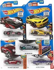 Hot Wheels Muscle Car Madness 5 Pack Random Diecast Bundle Set with Various Corvettes, Mustangs, Camaros, Chargers, GTO"s, Firebirds, Shelby, and More