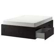 BRIMNES bed frame with storage, black, Queen