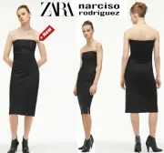 Zara Narciso Rodriguez Womens Dress Tube Bodycon Slit Midi Italy Black XS NWT
