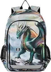 [QGBYMX] Backpack Dragon Retro Rock for Women Men Travel Laptop Daypack Shoulder Bag Book Bag Daypack with Reflective Strip 12.9” × 17.7”, Multi-colored, One Size, Daypack Backpacks