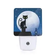 Black Cat Moon Dusk to Dawn Night Light, Auto Sensor Lamp Home Indoor Stairwa...