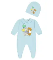 [Moschino Kids] Moschino Kids Baby printed cotton bodysuit and hat set M 6-9 blue