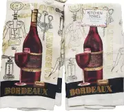 Set of 2 Same Kitchen Terry Towels (15"x25") WINE BOTTLE & GLASS,BORDEAUX #1, AM