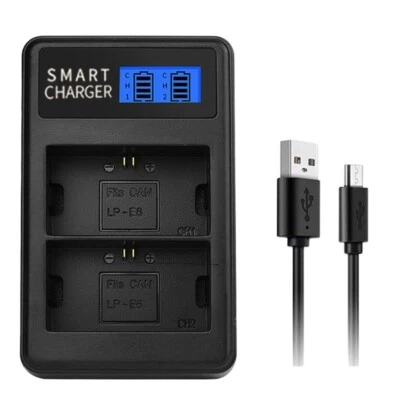 LP E6 Battery Charger LCD Screen, Dual USB Charging for 5D Mark II