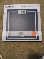 Taylor Navy Blue & Silver Glass Platform Large Readout Digital Scale 400 Lb