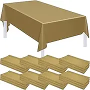 28 Pack Disposable Plastic Tablecloth Rectangle Table Cover 54 x 108 Inches, Disposable Table Clothes for Rectangle Tables Rectangular Plastic Table Cloths for Picnic Camping Party Wedding (Gold)