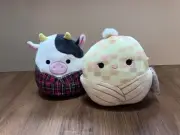 Squishmallow Cornelias Corn On Cob 8” Plush New Nwt 7.5” Connor Cow Flannel Set