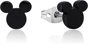 [Disney] Women's Black Acetate Mickey earrings Stud Earrings, Silver, 1CM
