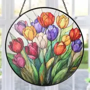 Colorful Tulips Suncatcher, Stained Glass Style, Spring Home Decor, Gift for Her