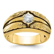 14K Yellow Gold Ibgoodman With Black Rhodium Men'S Polished And Textured Solitaire 1/2 Carat Aa Quality Diamond Ring
