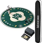 Mahjong Mat Circle Mahjong Table Pad with Storage Bag Poker，Thickened Mute, Anti Slip,for Blackjack, Poker, Bridge, Dice Games(Green,100cm)