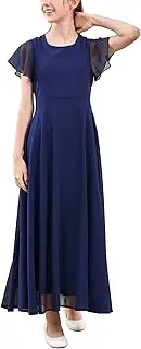 [GORLYA] Girls Scoop Neck Ruffle Sleeve Vintage Elegant Flowy Wedding Party Long Maxi Chiffon Dress 10-16Y