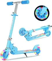 TENBOOM Children's Scooter, 6 Years, 2 LED Light Up Wheels, Children's Scooter, 3 Years, Girls, Boys, Foldable, Height-Adjustable, Rear Brake Scooter for 3-10 Years