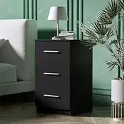 Ufurniture Bedside Table 3 Drawers Side Table Nightstand for Bedroom Living Room Black