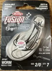 Berkley Fusion Offset Worm Hook Size 2/0-1pkg Of 7 Hooks-Brand New-SHIP 24 HOURS