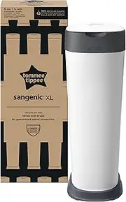 Tommee Tippee Twist and Click Sangenic XL Nappy Bin, Holds up to 60 Nappies, Eco-Friendlier System, Includes 1x Refill Cassette with Sustainably Sourced Antibacterial GREENFILM White