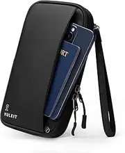 [VULKIT] Passport Wallet Family Passport Holder, RFID Blocking Travel Document Organizer with Wrist Strap Travel Wallet, Black