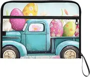 YMXFXP Easter Truck Rabbit Expandable Filing Folder, 13-Pocket Funny Cute Design with Sticky Labels, A4 Letter Size Document Organizer for Office, School, Boys, Girls