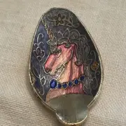 Vintage Gold tone spoon w/enamel cloisonné Colorful Unicorn Head 4.75” Unused