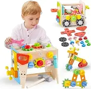 SYNCFUN Kids Tool Set, 51 PCS Wooden Educational Tools for Boys and Girls, Montessori Toys for 3 4 5 6 Year Old, Learning and Construction Toys for Toddlers, Christmas Birthday Gift