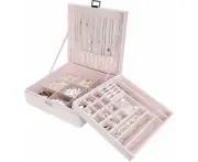 Jewelry Box Org for Women Girls, Two Layer Jewelry Display Storage Holder Case for Necklace Earrings Bracelets Rings Watches -Pink